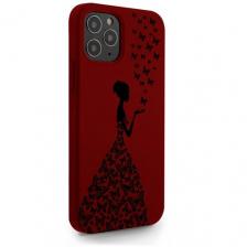 Красный силиконовый чехол для iPhone 12/12 Pro Девушка с бабочками для Айфон 12/12 Про Красный силиконовый чехол для iPhone 12/12 Pro Девушка с бабочками для Айфон 12/12 Про