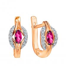 Золотые серьги с рубинами и бриллиантами с родированием Золотые серьги с рубинами и бриллиантами с родированием