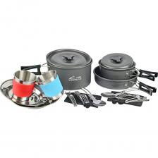 Набор туристической посуды подходит для всех видов путешествий. В ней можно готовить на решетке, газовой или бензиновой горелке, на горячих камнях или на углях. Складные термостойкие ручки, благодаря которым не получится обжечься. Легкий вес набора и возможность складывать аксессуары один в один. В комплекте идёт сетчатый чехол для удобной транспортировки. Изготовлена из анодированного алюминия. Набор туристической посуды подходит для всех видов путешествий. В ней можно готовить на решетке, газовой или бензиновой горелке, на горячих камнях или на углях. Складные термостойкие ручки, благодаря которым не получится обжечься. Легкий вес набора и возможность складывать аксессуары один в один. В комплекте идёт сетчатый чехол для удобной транспортировки. Изготовлена из анодированного алюминия.