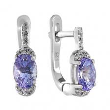Серебряные серьги с танзанитами и фианитами с родированием Серебряные серьги с танзанитами и фианитами с родированием