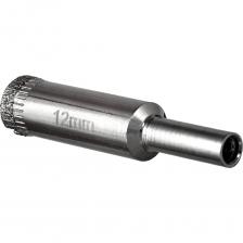 Алмазная коронка по стеклу используется для резки ровных отверстий круглой формы. Коронка состоит из стального корпуса, один конец которого – хвостовик – фиксируется в рабочей части инструмента, второй – режущая цилиндрическая основа. Кромка изделия покрыта режущим твердосплавным материалом – алмазной крошкой, позволяющей работать с керамикой, стеклом, кафелем. Используется как для сухого, так и влажного сверления, устанавливается коронка на дрель и другое сверлильное оборудование. Диаметр 12 мм Длина 55 мм Хвостовик 8мм Алмазная коронка по стеклу используется для резки ровных отверстий круглой формы. Коронка состоит из стального корпуса, один конец которого – хвостовик – фиксируется в рабочей части инструмента, второй – режущая цилиндрическая основа. Кромка изделия покрыта режущим твердосплавным материалом – алмазной крошкой, позволяющей работать с керамикой, стеклом, кафелем. Используется как для сухого, так и влажного сверления, устанавливается коронка на дрель и другое сверлильное оборудование. Диаметр 12 мм Длина 55 мм Хвостовик 8мм