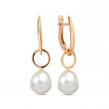 Золотые серьги с жемчугом и фианитами Золотые серьги с жемчугом и фианитами