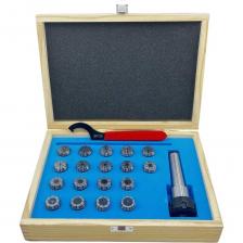 Патрон цанговый КМ3 с набором цанг ЕR 25 из 18 шт. (1-16) TORNERI Т022660Патрон цанговый с хвостовиком конус Морзе по ГОСТ 25557-82 (DIN 228) является элементом для фиксации осевого режущего инструмента. Он обеспечивает надежное крепление инструментов с цилиндрическим хвостовиком, таких как сверла, концевые и шпоночные фрезы, развертки и зенковки, что позволяет использовать их на универсальных и фрезерных станках с ручной сменой оснастки.Цанги типа ER (DIN 6499) обеспечивают высокую точность и стабильность при работе, что особенно важно для достижения качественной обработки материалов. Конус Морзе, в свою очередь, обеспечивает надежное соединение между патроном и шпинделем станка, что минимизирует вибрации и повышает точность обработки.Инструкция по установке цанг и гаек серий ER.1. Вложите цангу в гайку под углом и проверните, слегка прижимая к гайке, до зацепления паза за эксцентриковый выступ.2. Окончательно вдавите цангу в гайку и вложите в цанговый патрон. Вставьте фрезу в отверстие и затяните гайку ключом.3. При смене фрезы или цанги все действия необходимо повторить в обратном порядке. Патрон цанговый КМ3 с набором цанг ЕR 25 из 18 шт. (1-16) TORNERI Т022660Патрон цанговый с хвостовиком конус Морзе по ГОСТ 25557-82 (DIN 228) является элементом для фиксации осевого режущего инструмента. Он обеспечивает надежное крепление инструментов с цилиндрическим хвостовиком, таких как сверла, концевые и шпоночные фрезы, развертки и зенковки, что позволяет использовать их на универсальных и фрезерных станках с ручной сменой оснастки.Цанги типа ER (DIN 6499) обеспечивают высокую точность и стабильность при работе, что особенно важно для достижения качественной обработки материалов. Конус Морзе, в свою очередь, обеспечивает надежное соединение между патроном и шпинделем станка, что минимизирует вибрации и повышает точность обработки.Инструкция по установке цанг и гаек серий ER.1. Вложите цангу в гайку под углом и проверните, слегка прижимая к гайке, до зацепления паза за эксцентриковый выступ.2. Окончательно вдавите цангу в гайку и вложите в цанговый патрон. Вставьте фрезу в отверстие и затяните гайку ключом.3. При смене фрезы или цанги все действия необходимо повторить в обратном порядке.