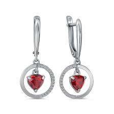 Серебряные серьги с гранатом и фианитами Серебряные серьги с гранатом и фианитами