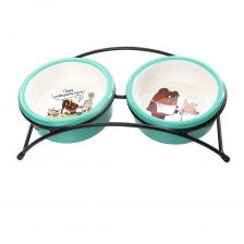 Triol Миска керамическая двойная на подставке для кошек и собак Пора подкрепиться, 2х250 мл, зеленый Triol Миска керамическая двойная на подставке для кошек и собак Пора подкрепиться, 2х250 мл, зеленый