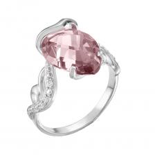 Серебряное кольцо с сапфиром и фианитами с родированием Серебряное кольцо с сапфиром и фианитами с родированием