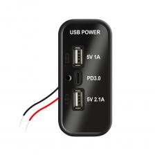 Двойное автомобильное зарядное устройство USB + PD3.0, розетка для дома на колесах, USB-панель, мобильное зарядное устройство, быстрая зарядка 12 В/24 В для автодомов, автобусов, туристических автомобилей, лодок, квадроциклов Двойное автомобильное зарядное устройство USB + PD3.0, розетка для дома на колесах, USB-панель, мобильное зарядное устройство, быстрая зарядка 12 В/24 В для автодомов, автобусов, туристических автомобилей, лодок, квадроциклов