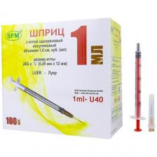 Шприц инсулиновый SFM U-40 трехкомпонентный, 12 мм x 0.45 мм, размер: 26G, 1 мл, 10 шт. Шприц инсулиновый SFM U-40 трехкомпонентный, 12 мм x 0.45 мм, размер: 26G, 1 мл, 10 шт.