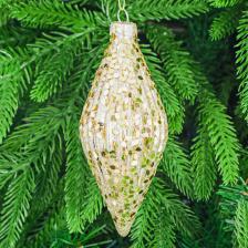 Игрушка ёлочная Yancheng Shiny шар стеклянный с золотистым орнаментом 6х13 см Игрушка ёлочная Yancheng Shiny шар стеклянный с золотистым орнаментом 6х13 см