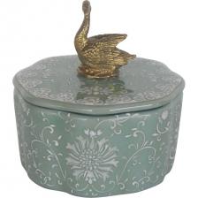 Шкатулка Glasar зеленая с белым узором и бронзовым с лебедем 12х12х12 см Шкатулка Glasar зеленая с белым узором и бронзовым с лебедем 12х12х12 см