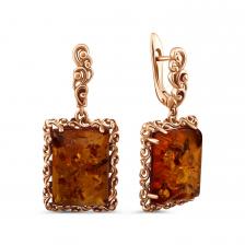 Серебряные серьги с янтарем и позолотой Серебряные серьги с янтарем и позолотой