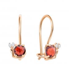 Золотые детские серьги с гранатом и фианитами с родированием Золотые детские серьги с гранатом и фианитами с родированием