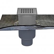 Трап с вертикальным выпуском DN50/75/110, с корпусом из полипропилена, надставным элементом KLICK-KLACK, с полимербитумным полотном 500х500 мм, с «сухим» сифоном Primus blue, с дизайн-решеткой из нержавеющей стали Трап с вертикальным выпуском DN50/75/110, с корпусом из полипропилена, надставным элементом KLICK-KLACK, с полимербитумным полотном 500х500 мм, с «сухим» сифоном Primus blue, с дизайн-решеткой из нержавеющей стали