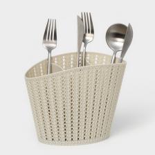 Подставка для столовых приборов «Вязание», пластик, цвет белый ротанг Подставка для столовых приборов «Вязание», пластик, цвет белый ротанг