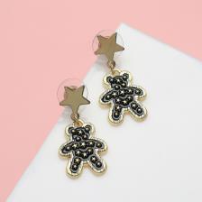 Серьги с эмалью «Печенье» мишки и звёздочки, цвет чёрный в золоте Серьги с эмалью «Печенье» мишки и звёздочки, цвет чёрный в золоте