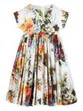 Платье из хлопка и шелка с цветочным принтом Dolce & Gabbana Kids, белый Платье из хлопка и шелка с цветочным принтом Dolce & Gabbana Kids, белый
