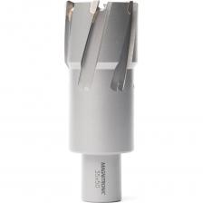 Корончатое сверло с твердосплавными зубьями (TCT) предназначено для высокоскоростного сверления отверстий большого диаметра в самых твердых материалах. Благодаря хвостовику Weldon 19 и твердосплавным напайкам, оно обеспечивает максимальную производительность и долгий срок службы при работе на магнитных сверлильных станках.Высшая прочность и износостойкость: режущая кромка оснащена напайками из карбида вольфрама (твердого сплава), что позволяет работать с самыми твердыми материалами, включая нержавеющую сталь.Максимальная эффективность: конструкция корончатого сверла обеспечивает высокую скорость резания и минимальные усилия.Надежная фиксация: хвостовик Weldon 19 гарантирует отсутствие проскальзывания под экстремальными нагрузками.Чистота обработки: обеспечивает аккуратные и точные отверстия с ровными кромками.Область применения:Сверление конструкционных и нержавеющих сталейОбработка рельсов, чугуна, цветных металлов (алюминий, латунь, олово)Широко используется в металлоконструкциях, машиностроении и при проведении монтажных работ.Для достижения максимальной производительности и продления срока службы сверла настоятельно рекомендуется использовать смазывающе-охлаждающие жидкости (СОЖ) или специальные смазочно-охлаждающие спреи и пасты во время работы.Внимание: сверление с подачей СОЖ! Штифт-выталкиватель поставляется отдельно. Корончатое сверло с твердосплавными зубьями (TCT) предназначено для высокоскоростного сверления отверстий большого диаметра в самых твердых материалах. Благодаря хвостовику Weldon 19 и твердосплавным напайкам, оно обеспечивает максимальную производительность и долгий срок службы при работе на магнитных сверлильных станках.Высшая прочность и износостойкость: режущая кромка оснащена напайками из карбида вольфрама (твердого сплава), что позволяет работать с самыми твердыми материалами, включая нержавеющую сталь.Максимальная эффективность: конструкция корончатого сверла обеспечивает высокую скорость резания и минимальные усилия.Надежная фиксация: хвостовик Weldon 19 гарантирует отсутствие проскальзывания под экстремальными нагрузками.Чистота обработки: обеспечивает аккуратные и точные отверстия с ровными кромками.Область применения:Сверление конструкционных и нержавеющих сталейОбработка рельсов, чугуна, цветных металлов (алюминий, латунь, олово)Широко используется в металлоконструкциях, машиностроении и при проведении монтажных работ.Для достижения максимальной производительности и продления срока службы сверла настоятельно рекомендуется использовать смазывающе-охлаждающие жидкости (СОЖ) или специальные смазочно-охлаждающие спреи и пасты во время работы.Внимание: сверление с подачей СОЖ! Штифт-выталкиватель поставляется отдельно.