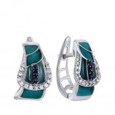 Серебряные серьги с сапфирами и эмалью с фианитами Серебряные серьги с сапфирами и эмалью с фианитами