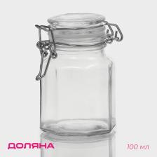 Банка для сыпучих Доляна «Грани», 100 мл, 6x7x8 см, с бугельным замком, стекло, прозрачная Банка для сыпучих Доляна «Грани», 100 мл, 6x7x8 см, с бугельным замком, стекло, прозрачная