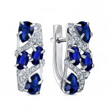 Серебряные серьги с сапфирами и фианитами с родированием Серебряные серьги с сапфирами и фианитами с родированием