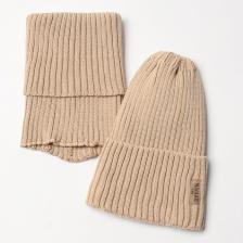 Комплект детский (шапка, снуд) MINAKU, размер 50-52, бежевый Комплект детский (шапка, снуд) MINAKU, размер 50-52, бежевый