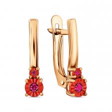 Золотые серьги с рубинами и алмазной гранью Золотые серьги с рубинами и алмазной гранью
