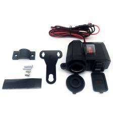 Двойной USB-порт, розетка прикуривателя, зарядное устройство на руль мотоцикла для телефона, цифровой дисплей, адаптер 2,1 А, источник питания Двойной USB-порт, розетка прикуривателя, зарядное устройство на руль мотоцикла для телефона, цифровой дисплей, адаптер 2,1 А, источник питания