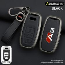 Кожаный чехол для дистанционного ключа из цинкового сплава, защитный чехол для Audi A8 Logo d3 d4 d5 4e 4h, брелок без ключа, автоаксессуары Кожаный чехол для дистанционного ключа из цинкового сплава, защитный чехол для Audi A8 Logo d3 d4 d5 4e 4h, брелок без ключа, автоаксессуары