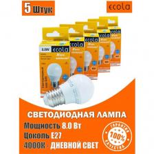 Лампа светодиодная (5шт) форма ШАР (G47) Ecola LED 8,0W Premium, цоколь E27, дневной свет 4000K Лампа светодиодная (5шт) форма ШАР (G47) Ecola LED 8,0W Premium, цоколь E27, дневной свет 4000K