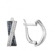 Серебряные серьги с сапфирами и фианитами с родированием Серебряные серьги с сапфирами и фианитами с родированием