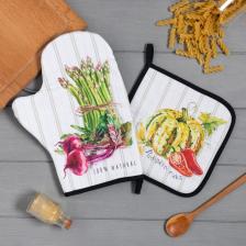 Кухонный набор Этель «Vegetable»: варежка-прихватка 20x28 см, прихватка 19x19 см, 100% хлопок Кухонный набор Этель «Vegetable»: варежка-прихватка 20x28 см, прихватка 19x19 см, 100% хлопок