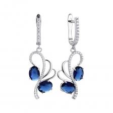 Серебряные серьги с сапфирами и фианитами с родированием Серебряные серьги с сапфирами и фианитами с родированием