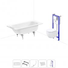 Комплексное предложение для обустройства ванной комнаты. Каждый элемент набора продуман и отвечает лучшим сантехническим решениям для ежедневного комфорта, максимальной гигиены и гарантирует надежный и безопасный монтаж. ВАННА ИЗ ПРЕССОВАННОЙ СТАЛИ ОТ SANITANA BLB Стальная ванна со стекловидной эмалью Universal толщиной 3,5 мм производится длиной 150, 160, 170 см и шириной 70 и 75 см. Модель подходит для людей разного роста и телосложения. В комплект поставки входят в сборе звукоизоляционные пластины в области слива и дна чаши, которые до минимума снижают шум падающей воды. Ванна из стали с трехслойной стекловидной эмалью двойного обжига не подвержена истиранию, выцветанию и воздействию ультрафиолета (испытанная устойчивость согласно ISO 28706-1, ISO 28706-2 и EN 14516), что позволяет сохранить равномерный белый цвет на протяжении длительного срока службы. Гладкая поверхность с прочными стенками демонстрирует высокую стойкость к образованию царапин и сколов. Гарантийный срок на ванну из стали Universal 3,5 составляет 30 лет. ПРОЧНЫЕ ОПОРЫ ИЗ СТАЛИ Ванна Universal 3,5 монтируется к стене, в угол или встраивается в нишу. Оригинальные металлические ножки надежно фиксируют чашу и равномерно распределяют динамическую нагрузку до 300 кг. Наличие регулировок на каждой опоре нивелирует незначительные перепады уровня пола и обеспечивает удобство установки на различных поверхностях. КОМПАКТНЫЙ СИФОН С ПОВЫШЕННОЙ ФУНКЦИОНАЛЬНОСТЬЮ Автоматический слив-перелив Useful Extras от Wellsee с донным клапаном click-clack и съемной накладкой на перелив изготовлен из полипропилена повышенной прочности и высокой термической устойчивостью. Накладка на перелив и крышка донного клапана выполнены из латуни. Функция верхней очистки позволяет с легкостью устранять возможные засоры, а плоский гидрозатвор служит барьером для неприятных канализационных газов и занимает минимум места под ванной. ПОДГОЛОВНИК НА САМОКЛЕЯЩЕЙСЯ ЛЕНТЕ Подголовник на ванну от Wellsee из вспененного полиуретана с гелевой структурой гипоаллергенен и безопасен для здоровья человека. Благодаря волнообразной форме и высокой эластичности подушка мгновенно адаптируется к изгибам тела, равномерно распределяет нагрузку в шейно-воротниковой зоне. Поверхность изделия не впитывает влагу и запахи, что гарантирует высокий уровень гигиены и износостойкость при продолжительном контакте с водой. ПОДВЕСНОЙ УНИТАЗ WELLSEE С СИСТЕМОЙ СМЫВА «ТОРНАДО» Безободковая чаша из санфарфора имеет плавную округлую форму с открытым смывным краем. Сверхпрочное антимикробное покрытие CeramicTop и отсутствие труднодоступных мест не позволяют скапливаться бактериям на поверхности унитаза и облегчают очистку изделия от загрязнений. Революционная система водоворота VortexFlow, в основе которой – мощное торнадо, эффективно омывает чашу и быстро удаляет выделения. Подвесная чаша оснащена широким модельным сиденьем из дюропласта Saniplex с микролифтом. С помощью системы QuickOff Easy установить или снять сиденье вместе с крышкой можно всего за несколько секунд. Гладкая поверхность не задерживает пыль и грязь, а для ухода достаточно регулярно протирать изделие влажной салфеткой с неабразивным моющим средством. УНИВЕРСАЛЬНАЯ ИНСТАЛЛЯЦИЯ С БЕСШОВНЫМ БАЧКОМ Инсталляционная система Lavinia Boho Relfix оснащена универсальным комплектом креплений, что позволяет производить не только стандартный «прямой» монтаж рамы к стене, но и осуществлять «поворотный» монтаж, вплоть до установки в угол помещения. Подходит в любую типовую сантехническую шахту вне зависимости от расположения стояков, водопроводных труб и других инженерных коммуникаций. Цельнолитой бачок системы изготовлен из долговечного полимерного материала HDPE, изолирован от конденсационной влаги и защищен от образования плесени. Все соединительные элементы бачка для подключения инсталляции к трубопроводу изготовлены из прочной латуни. ЗВУКОИЗОЛЯЦИОННАЯ ПАНЕЛЬ Шумоизоляционная пластина Lavinia Boho RelFix для подвесного унитаза позволяет существенно снизить шум воды, сливаемой из бачка инсталляционной системы. Дополнительно панель служит амортизирующей прослойкой межд Комплексное предложение для обустройства ванной комнаты. Каждый элемент набора продуман и отвечает лучшим сантехническим решениям для ежедневного комфорта, максимальной гигиены и гарантирует надежный и безопасный монтаж. ВАННА ИЗ ПРЕССОВАННОЙ СТАЛИ ОТ SANITANA BLB Стальная ванна со стекловидной эмалью Universal толщиной 3,5 мм производится длиной 150, 160, 170 см и шириной 70 и 75 см. Модель подходит для людей разного роста и телосложения. В комплект поставки входят в сборе звукоизоляционные пластины в области слива и дна чаши, которые до минимума снижают шум падающей воды. Ванна из стали с трехслойной стекловидной эмалью двойного обжига не подвержена истиранию, выцветанию и воздействию ультрафиолета (испытанная устойчивость согласно ISO 28706-1, ISO 28706-2 и EN 14516), что позволяет сохранить равномерный белый цвет на протяжении длительного срока службы. Гладкая поверхность с прочными стенками демонстрирует высокую стойкость к образованию царапин и сколов. Гарантийный срок на ванну из стали Universal 3,5 составляет 30 лет. ПРОЧНЫЕ ОПОРЫ ИЗ СТАЛИ Ванна Universal 3,5 монтируется к стене, в угол или встраивается в нишу. Оригинальные металлические ножки надежно фиксируют чашу и равномерно распределяют динамическую нагрузку до 300 кг. Наличие регулировок на каждой опоре нивелирует незначительные перепады уровня пола и обеспечивает удобство установки на различных поверхностях. КОМПАКТНЫЙ СИФОН С ПОВЫШЕННОЙ ФУНКЦИОНАЛЬНОСТЬЮ Автоматический слив-перелив Useful Extras от Wellsee с донным клапаном click-clack и съемной накладкой на перелив изготовлен из полипропилена повышенной прочности и высокой термической устойчивостью. Накладка на перелив и крышка донного клапана выполнены из латуни. Функция верхней очистки позволяет с легкостью устранять возможные засоры, а плоский гидрозатвор служит барьером для неприятных канализационных газов и занимает минимум места под ванной. ПОДГОЛОВНИК НА САМОКЛЕЯЩЕЙСЯ ЛЕНТЕ Подголовник на ванну от Wellsee из вспененного полиуретана с гелевой структурой гипоаллергенен и безопасен для здоровья человека. Благодаря волнообразной форме и высокой эластичности подушка мгновенно адаптируется к изгибам тела, равномерно распределяет нагрузку в шейно-воротниковой зоне. Поверхность изделия не впитывает влагу и запахи, что гарантирует высокий уровень гигиены и износостойкость при продолжительном контакте с водой. ПОДВЕСНОЙ УНИТАЗ WELLSEE С СИСТЕМОЙ СМЫВА «ТОРНАДО» Безободковая чаша из санфарфора имеет плавную округлую форму с открытым смывным краем. Сверхпрочное антимикробное покрытие CeramicTop и отсутствие труднодоступных мест не позволяют скапливаться бактериям на поверхности унитаза и облегчают очистку изделия от загрязнений. Революционная система водоворота VortexFlow, в основе которой – мощное торнадо, эффективно омывает чашу и быстро удаляет выделения. Подвесная чаша оснащена широким модельным сиденьем из дюропласта Saniplex с микролифтом. С помощью системы QuickOff Easy установить или снять сиденье вместе с крышкой можно всего за несколько секунд. Гладкая поверхность не задерживает пыль и грязь, а для ухода достаточно регулярно протирать изделие влажной салфеткой с неабразивным моющим средством. УНИВЕРСАЛЬНАЯ ИНСТАЛЛЯЦИЯ С БЕСШОВНЫМ БАЧКОМ Инсталляционная система Lavinia Boho Relfix оснащена универсальным комплектом креплений, что позволяет производить не только стандартный «прямой» монтаж рамы к стене, но и осуществлять «поворотный» монтаж, вплоть до установки в угол помещения. Подходит в любую типовую сантехническую шахту вне зависимости от расположения стояков, водопроводных труб и других инженерных коммуникаций. Цельнолитой бачок системы изготовлен из долговечного полимерного материала HDPE, изолирован от конденсационной влаги и защищен от образования плесени. Все соединительные элементы бачка для подключения инсталляции к трубопроводу изготовлены из прочной латуни. ЗВУКОИЗОЛЯЦИОННАЯ ПАНЕЛЬ Шумоизоляционная пластина Lavinia Boho RelFix для подвесного унитаза позволяет существенно снизить шум воды, сливаемой из бачка инсталляционной системы. Дополнительно панель служит амортизирующей прослойкой межд