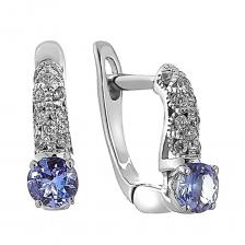 Серебряные серьги с танзанитами и фианитами с родированием Серебряные серьги с танзанитами и фианитами с родированием