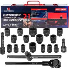 Набор инструментов ударных от бренда EVERFORCE из 21 предмет в кейсе - предназначен для использования и эксплуатации как профессионалами, в условиях крупных производственно-ремонтных предприятий и станций, так и любителей. Профессиональные наборы инструментов EVERFORCE отличаются от всех крепкими и ударостойкими металлическими кейсами, замками и петлями. Помогут в самостоятельном ремонте. Посадочный квадрат 3/4", 1". Данный набор инструмента широко используется в автомобильной и промышленной отраслях, в гараже, в дороге, на даче и дома в быту, где повреждение гаек и болтов является довольно распространенной проблемой. Он также может быть полезен в ремонтных и строительных работах. Для удобства хранения и транспортировки поставляется в прочном металлическом кейсе с защелками. Прекрасный подарок для мужчины. Подходит для отечественных машин и любых иностранных марок. Набор станет Вам незаменимым помощником! Набор инструментов ударных от бренда EVERFORCE из 21 предмет в кейсе - предназначен для использования и эксплуатации как профессионалами, в условиях крупных производственно-ремонтных предприятий и станций, так и любителей. Профессиональные наборы инструментов EVERFORCE отличаются от всех крепкими и ударостойкими металлическими кейсами, замками и петлями. Помогут в самостоятельном ремонте. Посадочный квадрат 3/4", 1". Данный набор инструмента широко используется в автомобильной и промышленной отраслях, в гараже, в дороге, на даче и дома в быту, где повреждение гаек и болтов является довольно распространенной проблемой. Он также может быть полезен в ремонтных и строительных работах. Для удобства хранения и транспортировки поставляется в прочном металлическом кейсе с защелками. Прекрасный подарок для мужчины. Подходит для отечественных машин и любых иностранных марок. Набор станет Вам незаменимым помощником!