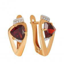 Золотые серьги с гранатом и фианитами с родированием Золотые серьги с гранатом и фианитами с родированием