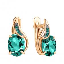 Золотые серьги с кварцем и фианитами с родированием Золотые серьги с кварцем и фианитами с родированием