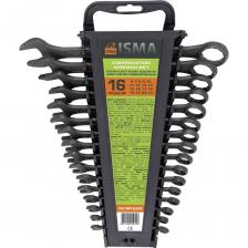 Ключи комбинированные, набор из 16 предметов на пластиковом держателе от бренда ISMA - самый распространённый и популярный тип гаечного ключа, сочетающий в конструкции рожковый и накидной профили.Удобство использования. Его достоинство – проводить работы в самых труднодоступных местах. Рожковая сторона ключа подходит для работ с крепежом, доступ к которому есть лишь с одной стороны, а накидная часть для проведения работ с высоко нагруженными резьбовыми соединениями. Накидная часть имеет 12 граней.Универсальность. Подходит для ремонта легковых и грузовых автомобилей мототехники, квадроциклов, снегоходов, гидроциклов , спецтехники, садовой техники и прочих слесарно-монтажных работ с болтовым и гаечным крепежом.Качество. Ключи изготовлены из высококачественной углеродистой стали, что значительно увеличивает их устойчивость к механическим нагрузкам.Удобство хранения. Набор оснащен удобным пластиковым держателем-переноской. Все ключи имеют собственную нишу и надежно закреплены на держателе. Удобно брать с собой или хранить в автомобиле. Основным преимуществом данного набора является компактность размеров упаковки и сбалансированный состав набора, в который включены только самые необходимые и востребованные размеры. Ключи комбинированные, набор из 16 предметов на пластиковом держателе от бренда ISMA - самый распространённый и популярный тип гаечного ключа, сочетающий в конструкции рожковый и накидной профили.Удобство использования. Его достоинство – проводить работы в самых труднодоступных местах. Рожковая сторона ключа подходит для работ с крепежом, доступ к которому есть лишь с одной стороны, а накидная часть для проведения работ с высоко нагруженными резьбовыми соединениями. Накидная часть имеет 12 граней.Универсальность. Подходит для ремонта легковых и грузовых автомобилей мототехники, квадроциклов, снегоходов, гидроциклов , спецтехники, садовой техники и прочих слесарно-монтажных работ с болтовым и гаечным крепежом.Качество. Ключи изготовлены из высококачественной углеродистой стали, что значительно увеличивает их устойчивость к механическим нагрузкам.Удобство хранения. Набор оснащен удобным пластиковым держателем-переноской. Все ключи имеют собственную нишу и надежно закреплены на держателе. Удобно брать с собой или хранить в автомобиле. Основным преимуществом данного набора является компактность размеров упаковки и сбалансированный состав набора, в который включены только самые необходимые и востребованные размеры.