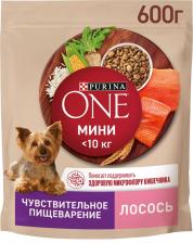 Сухой корм для собак Purina ONE для мелких пород с чувствительным пищеварением с лососем и рисом 600г Сухой корм для собак Purina ONE для мелких пород с чувствительным пищеварением с лососем и рисом 600г