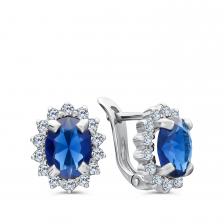 Серебряные серьги с сапфирами и фианитами с родированием Серебряные серьги с сапфирами и фианитами с родированием
