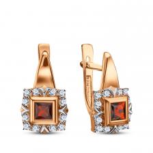 Золотые серьги с гранатом и фианитами Золотые серьги с гранатом и фианитами