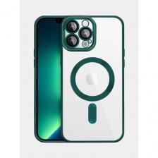 Чехол с магнитным креплением для беспроводной зарядки Магсейф на Iphone 12 Pro Max, противоударный, прозрачный/зеленый Чехол с магнитным креплением для беспроводной зарядки Магсейф на Iphone 12 Pro Max, противоударный, прозрачный/зеленый