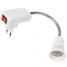 Переходник-светильник для крепления в штепсельной сетевой розетке переходник цокольный гибкий 220В-Е27 150 мм с выключателем REXANT, цена за 1 шт Переходник-светильник для крепления в штепсельной сетевой розетке переходник цокольный гибкий 220В-Е27 150 мм с выключателем REXANT, цена за 1 шт