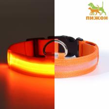 Ошейник, размер L, ОШ 45-52x2.5 см, с подсветкой, 3 режима свечения, оранжевый Ошейник, размер L, ОШ 45-52x2.5 см, с подсветкой, 3 режима свечения, оранжевый