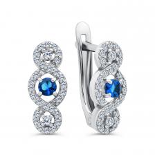 Серебряные серьги с сапфирами и фианитами с родированием Серебряные серьги с сапфирами и фианитами с родированием