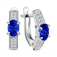 Серебряные серьги с сапфирами и фианитами с родированием Серебряные серьги с сапфирами и фианитами с родированием