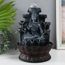 Фонтан настольный с подсветкой «Шива с коброй сидит под фонтаном», от сети, серый, 20.5x20.5x30 см Фонтан настольный с подсветкой «Шива с коброй сидит под фонтаном», от сети, серый, 20.5x20.5x30 см