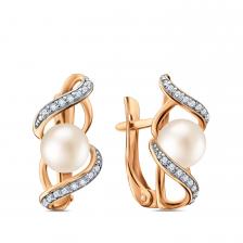 Золотые серьги с жемчугом и фианитами Золотые серьги с жемчугом и фианитами