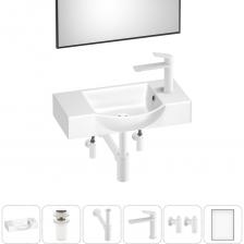 КЕРАМИЧЕСКАЯ РАКОВИНА Конструкция имеет эргономичное боковое отверстие для монтажа смесителя, удобна для мытья рук и гигиенических процедур. Свободное место в зоне крыла позволяет разместить мыльницу или стакан с зубными щетками. ДОННЫЙ КЛАПАН CLICK-CLACK Донный клапан из высококачественной латуни отличается прочностью и устойчив к коррозии. Заглушка клапана служит барьером от попадания мелких предметов в сток раковины, а разборная конструкция позволяет прочищать механизм от загрязнений за считанные минуты. СИФОН Латунный сифон обладает высокой устойчивостью к перепадам температур и не подвержен коррозии. Регулировка длины патрубка способствует беспроблемной установке при нестандартном расположении коммуникаций. СМЕСИТЕЛЬ Латунный корпус смесителя выдерживает перепады давления и противостоит гидроударам. Регулируемый аэратор позволяет скорректировать направление потока воды и уменьшает разбрызгивание. Прочные гибкие шланги и качественная опрессовка обеспечивают герметичность соединений. УГЛОВЫЕ ВЕНТИЛИ (2 ШТ) Вентили из латуни не подвержены износу и устойчивы к температурным нагрузкам. Запуск и перекрытие воды осуществляются всего лишь в четверть оборота. ЗЕРКАЛО Экологически чистое зеркальное полотно на основе бесцветного флоат-стекла отличается идеальной геометрией и гарантирует четкое отражение без искажения пропорций и перспективы, отсутствие точечного «цветения» и защиту амальгамы от повышенной влажности в ванной комнате. КЕРАМИЧЕСКАЯ РАКОВИНА Конструкция имеет эргономичное боковое отверстие для монтажа смесителя, удобна для мытья рук и гигиенических процедур. Свободное место в зоне крыла позволяет разместить мыльницу или стакан с зубными щетками. ДОННЫЙ КЛАПАН CLICK-CLACK Донный клапан из высококачественной латуни отличается прочностью и устойчив к коррозии. Заглушка клапана служит барьером от попадания мелких предметов в сток раковины, а разборная конструкция позволяет прочищать механизм от загрязнений за считанные минуты. СИФОН Латунный сифон обладает высокой устойчивостью к перепадам температур и не подвержен коррозии. Регулировка длины патрубка способствует беспроблемной установке при нестандартном расположении коммуникаций. СМЕСИТЕЛЬ Латунный корпус смесителя выдерживает перепады давления и противостоит гидроударам. Регулируемый аэратор позволяет скорректировать направление потока воды и уменьшает разбрызгивание. Прочные гибкие шланги и качественная опрессовка обеспечивают герметичность соединений. УГЛОВЫЕ ВЕНТИЛИ (2 ШТ) Вентили из латуни не подвержены износу и устойчивы к температурным нагрузкам. Запуск и перекрытие воды осуществляются всего лишь в четверть оборота. ЗЕРКАЛО Экологически чистое зеркальное полотно на основе бесцветного флоат-стекла отличается идеальной геометрией и гарантирует четкое отражение без искажения пропорций и перспективы, отсутствие точечного «цветения» и защиту амальгамы от повышенной влажности в ванной комнате.