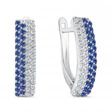 Серебряные серьги с сапфирами и фианитами с родированием Серебряные серьги с сапфирами и фианитами с родированием